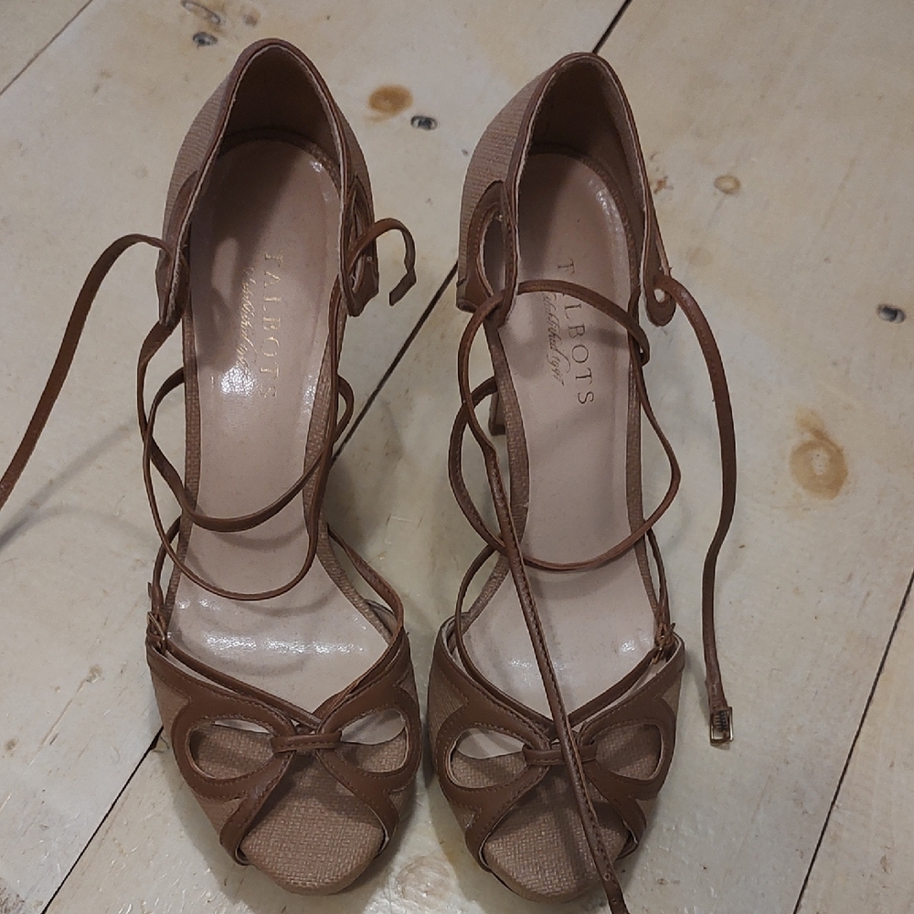 Talbots Brown Strappy Heels with Lace-Up Design